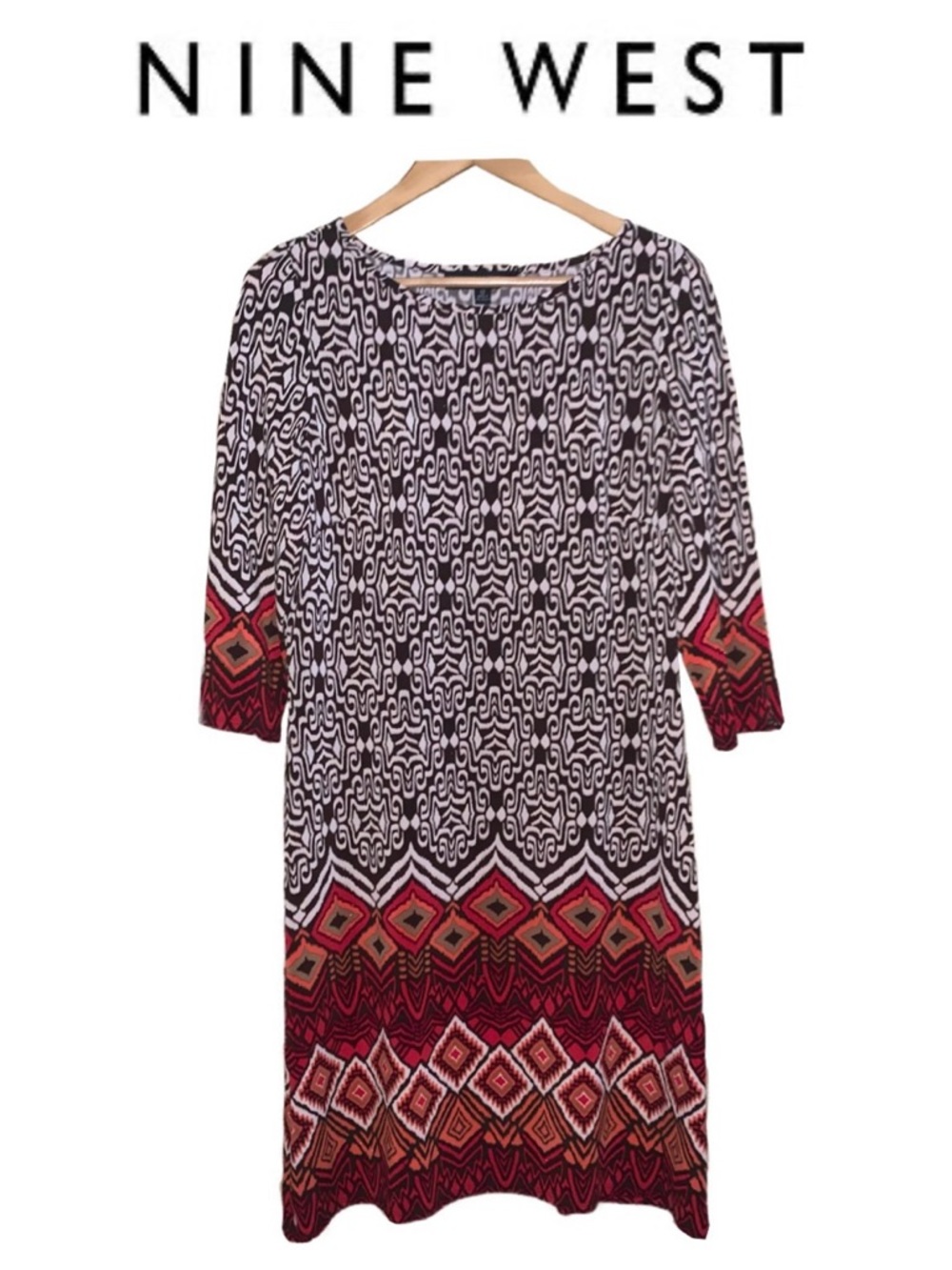 Nine West Black White and Red Patterned Shift Dress